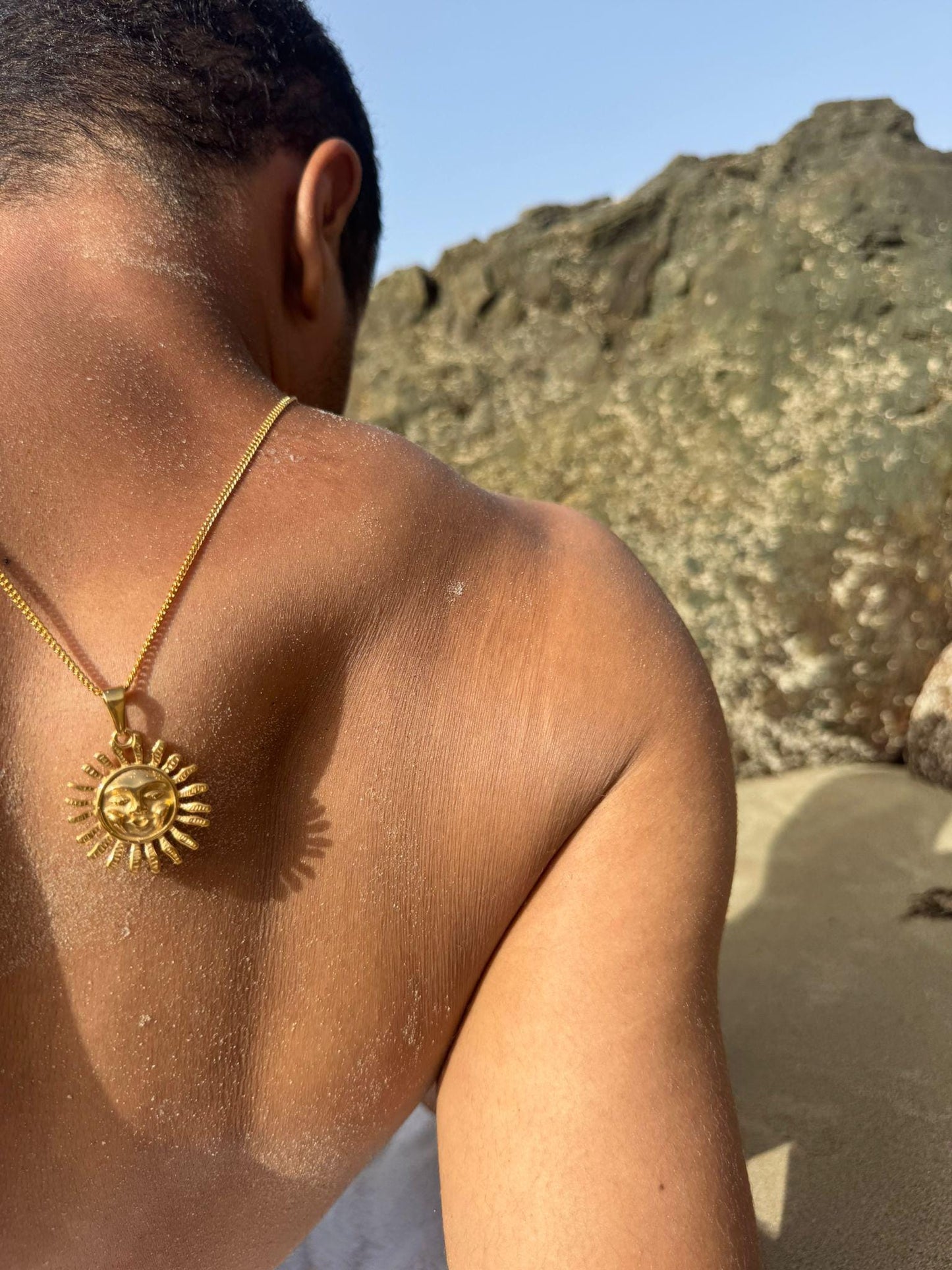 18k Gold Beach Sun Chain Necklace for Men