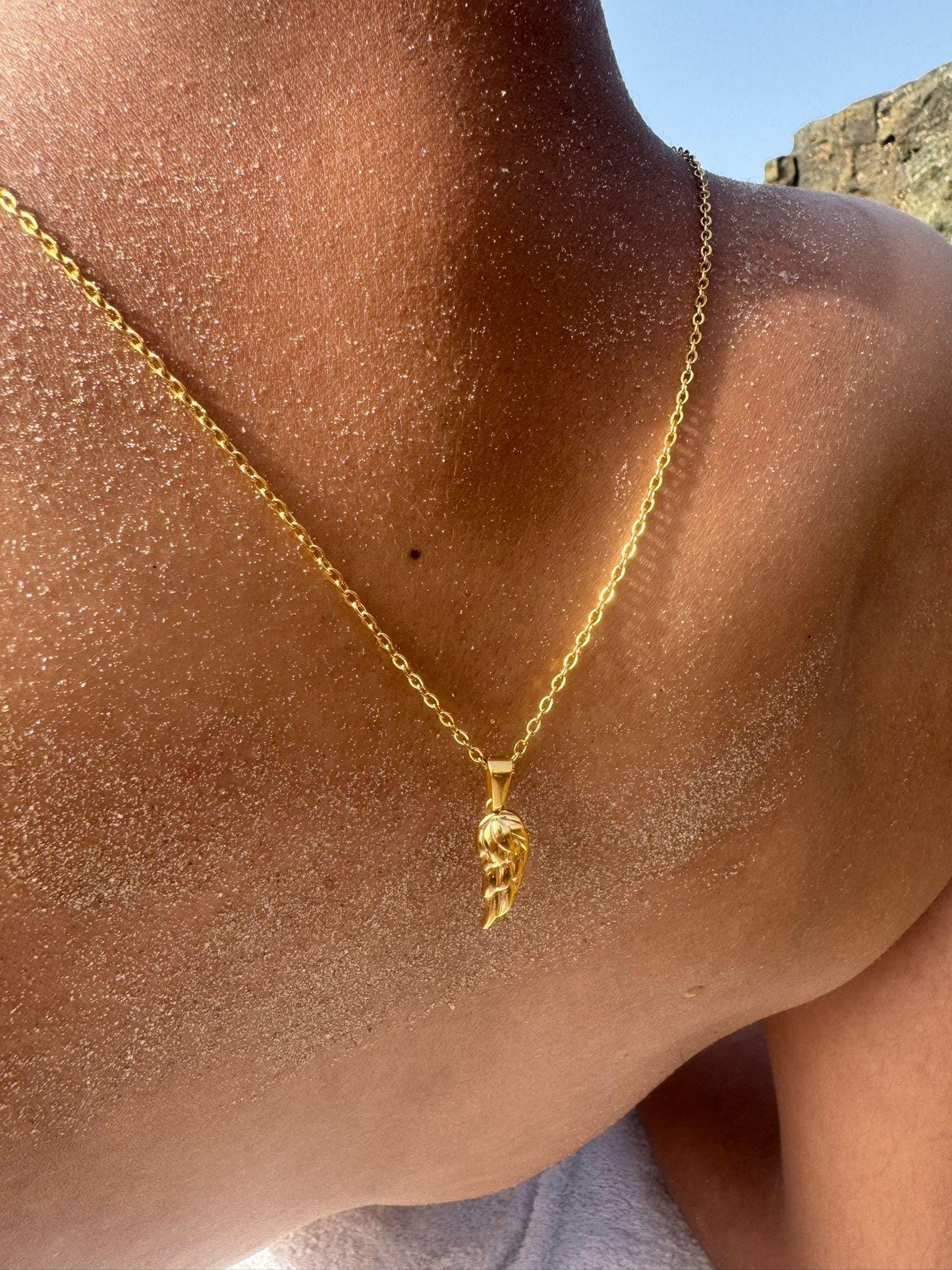 18k Gold Beach Angel Wing Chain Necklace for Men