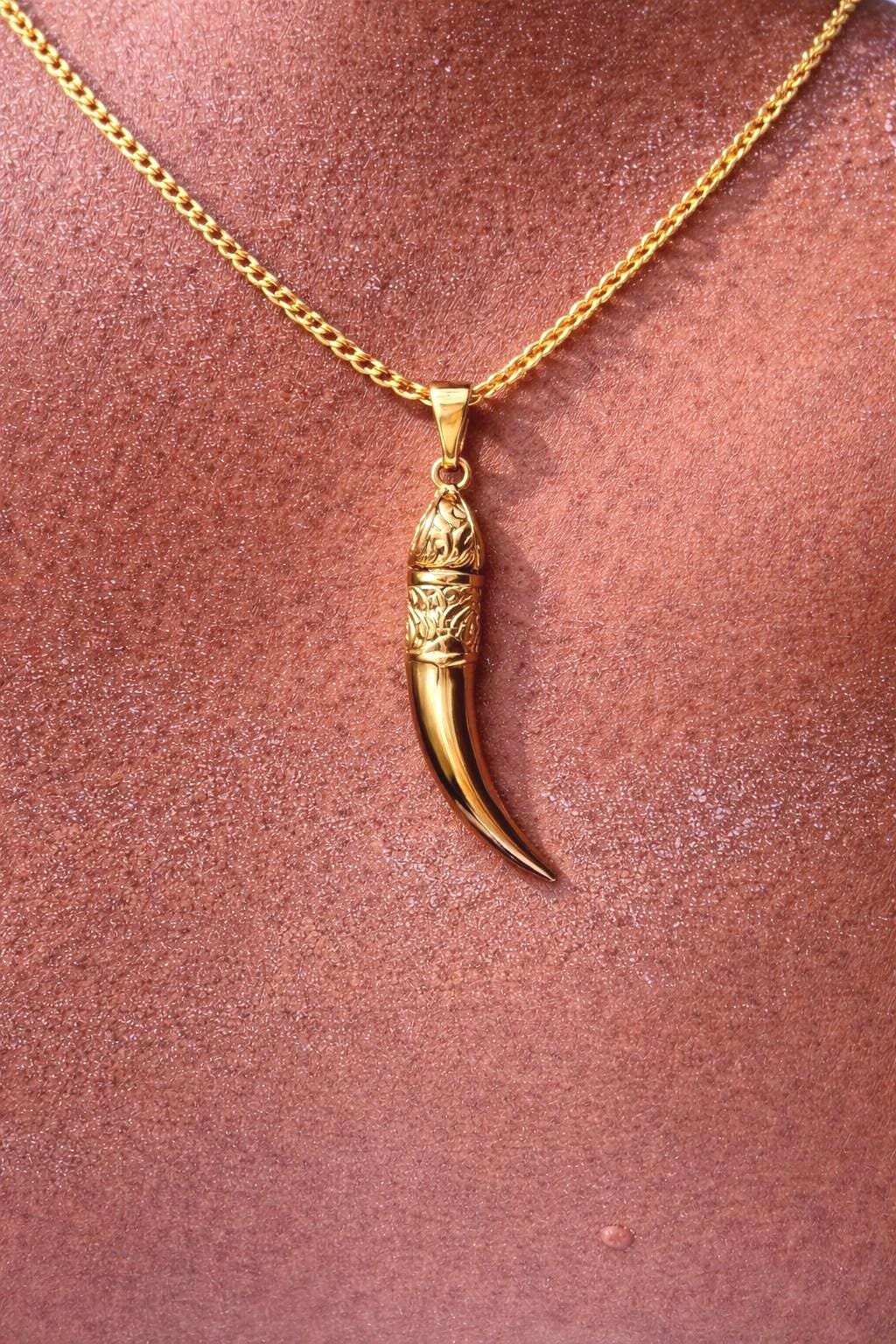 Wolf Fang Tooth 18k Gold Pendant Necklace for Men