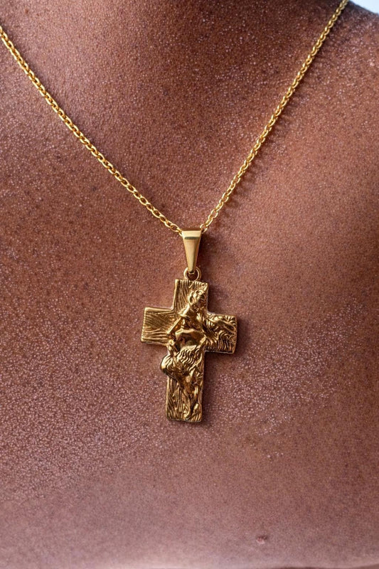 Cross Jesus Lord God 18k Gold Pendant Necklace for Men