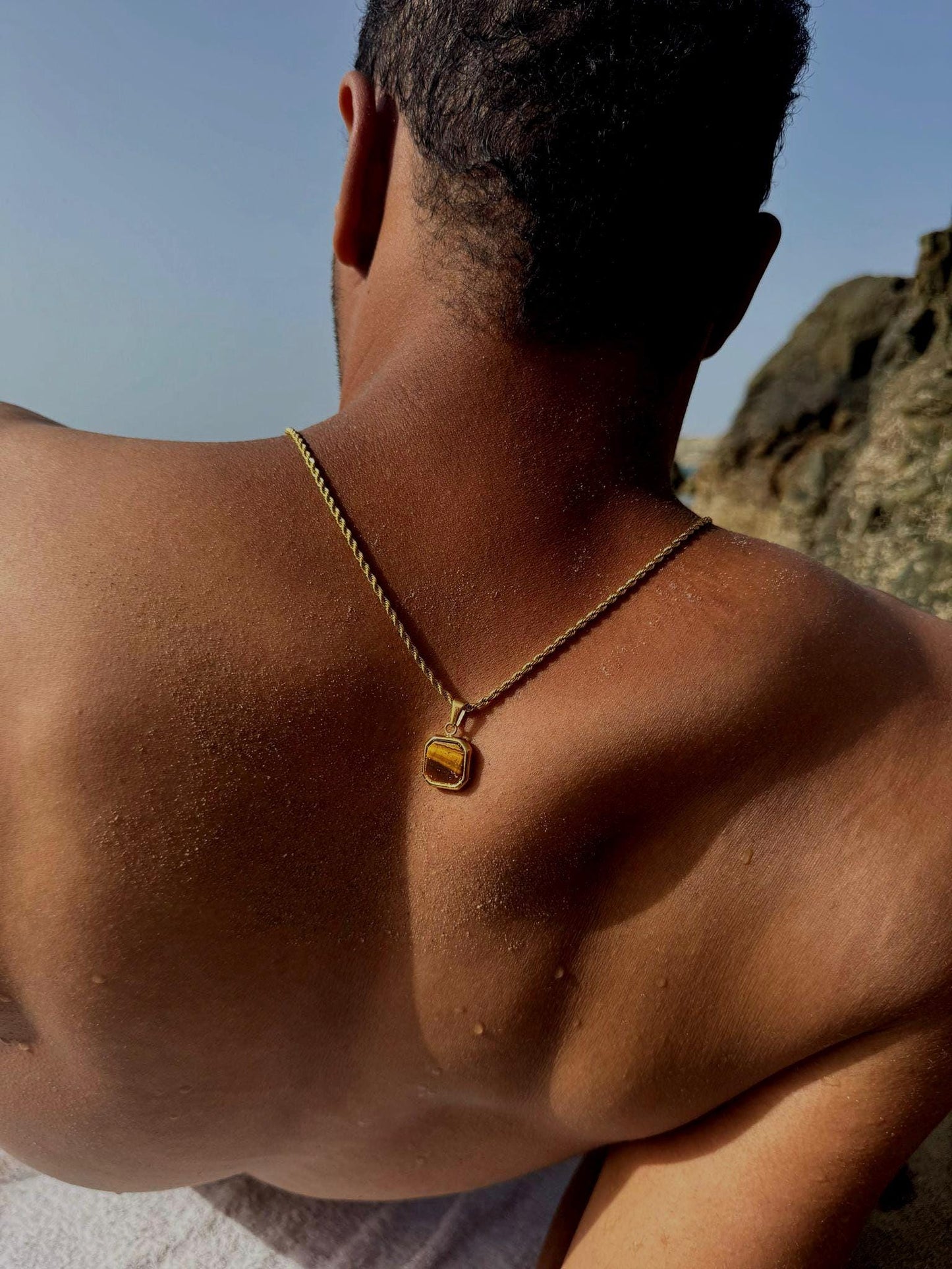Tiger Eye Pendant Chain Necklace for Men