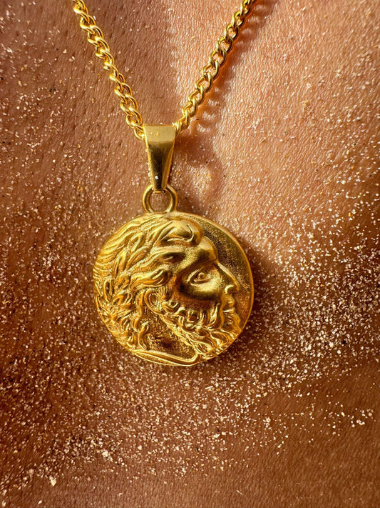 Zeus Greek God 18k Gold Pendant Necklace for Men