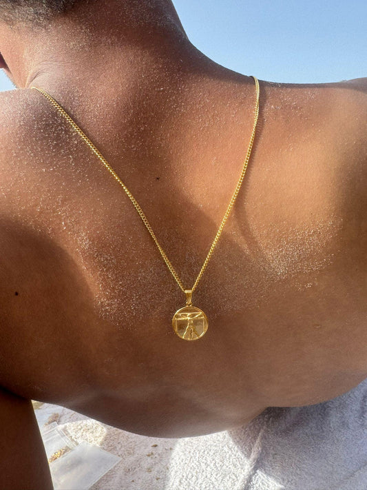 Vitruvian Man Italian Ancient 18k Gold Pendant Necklace for Men