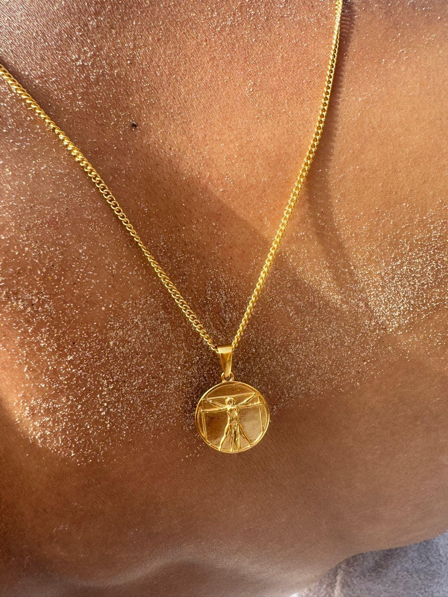Vitruvian Man Italian Ancient 18k Gold Pendant Necklace for Men