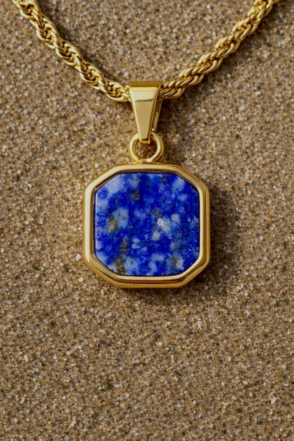 Lapis Lazuli Stone Pendant 18k Gold Pendant Necklace for Men