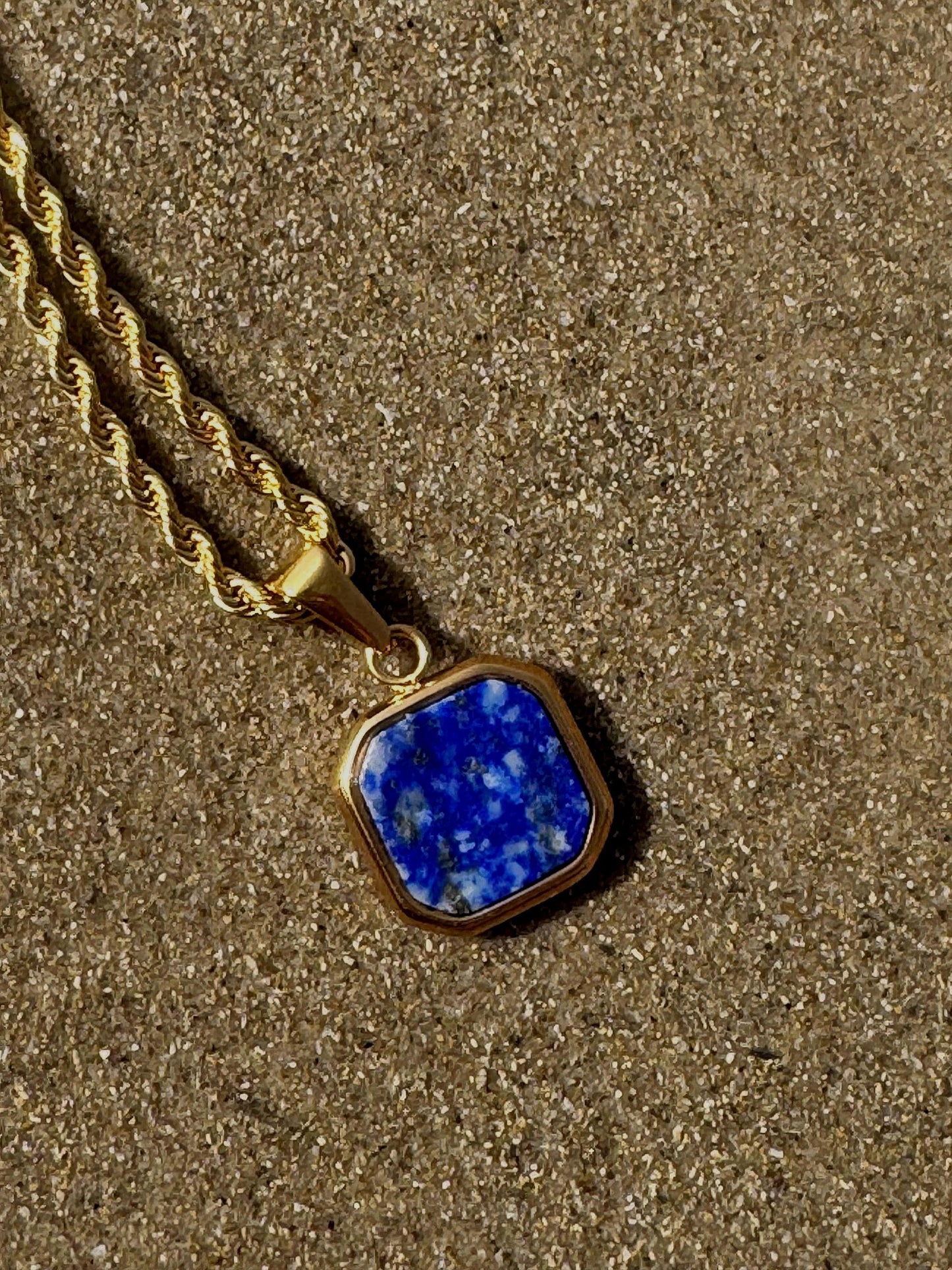 Lapis Lazuli Stone Pendant 18k Gold Pendant Necklace for Men