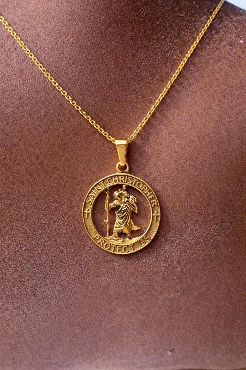 Saint Christopher Gold Pendant Necklace Gold Pendant Necklace for Men