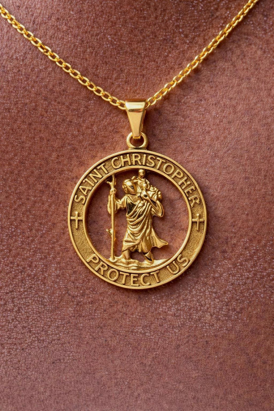 Saint Christopher Gold Pendant Necklace Gold Pendant Necklace for Men
