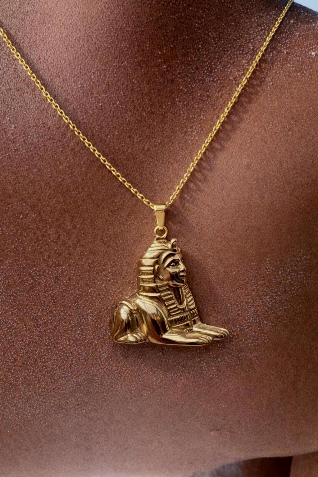 Egyptian Sphinx pendant Gold Pendant Necklace for Men