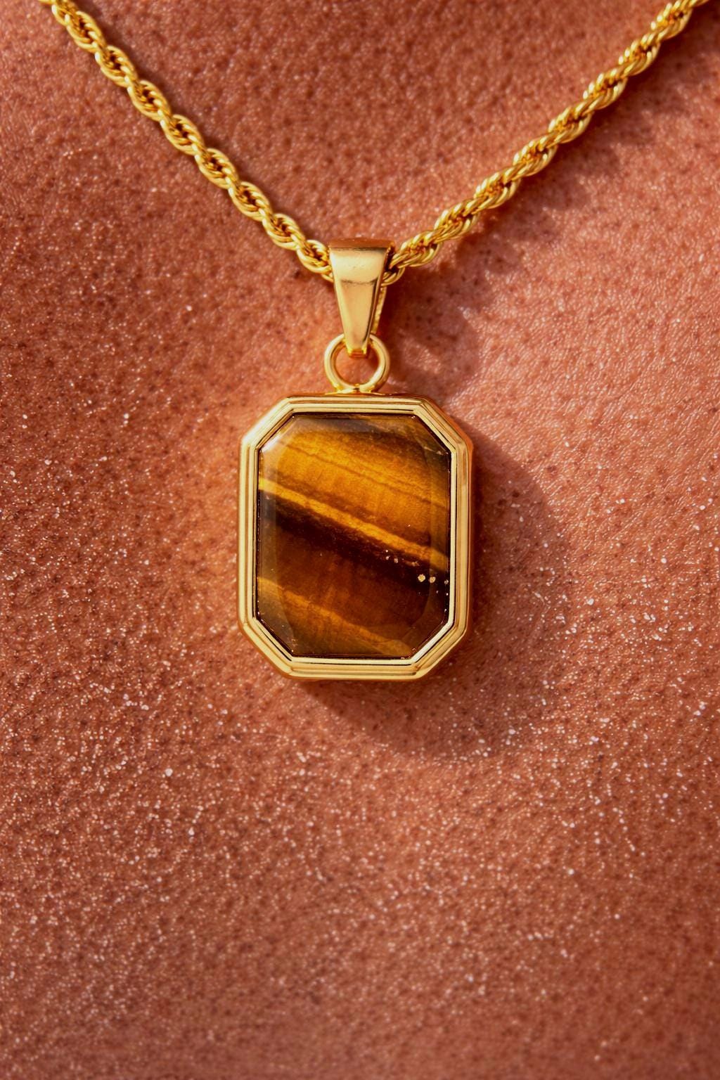 Tiger Eye Pendant Chain Necklace for Men
