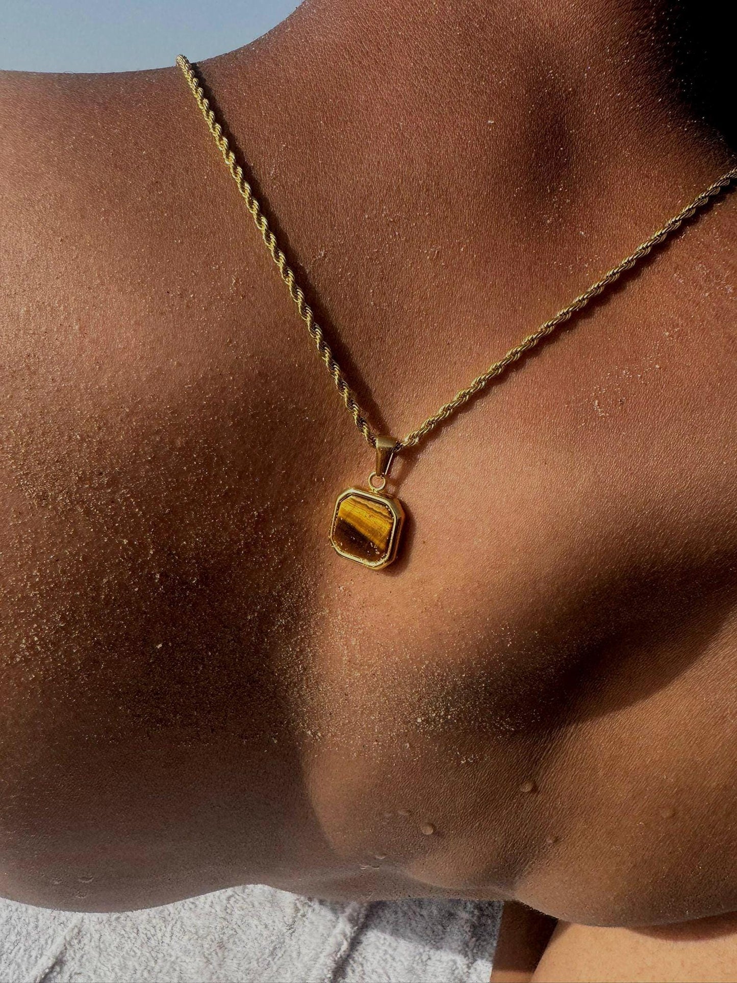 Tiger Eye Pendant Chain Necklace for Men