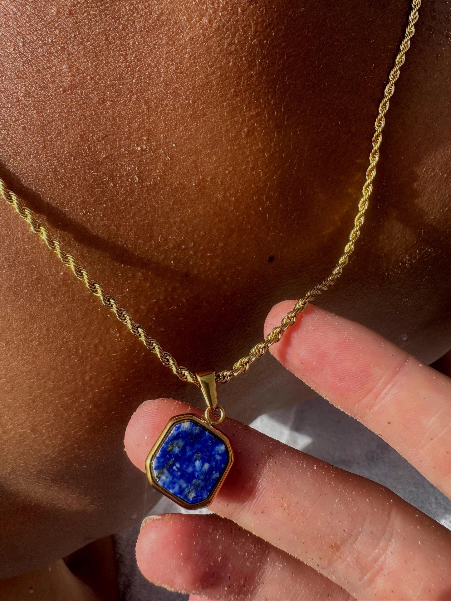 Lapis Lazuli Stone Pendant 18k Gold Pendant Necklace for Men
