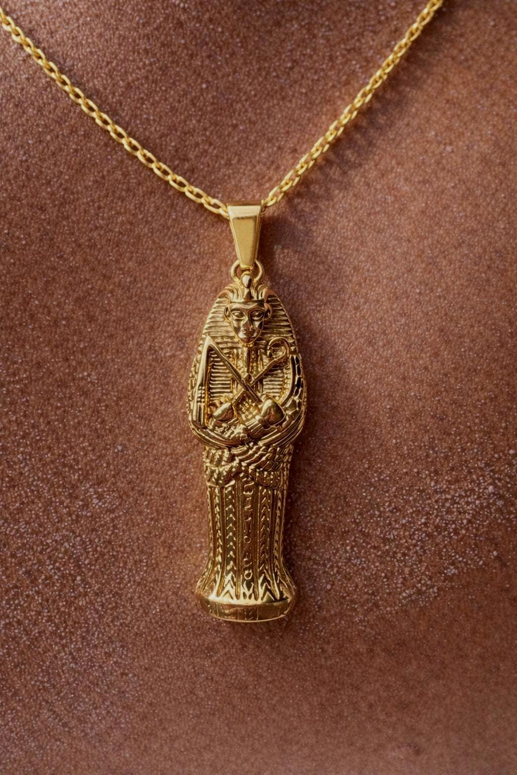 Ancient Egyptian mummy Sarcophagus Pendant Gold Pendant Necklace for Men