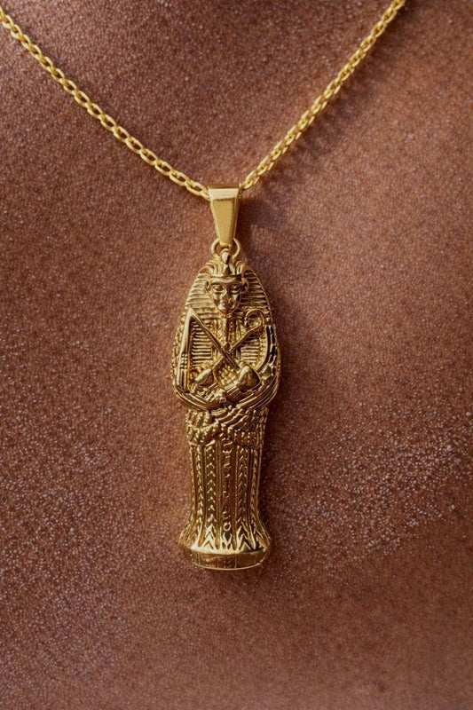 Ancient Egyptian mummy Sarcophagus Pendant Gold Pendant Necklace for Men