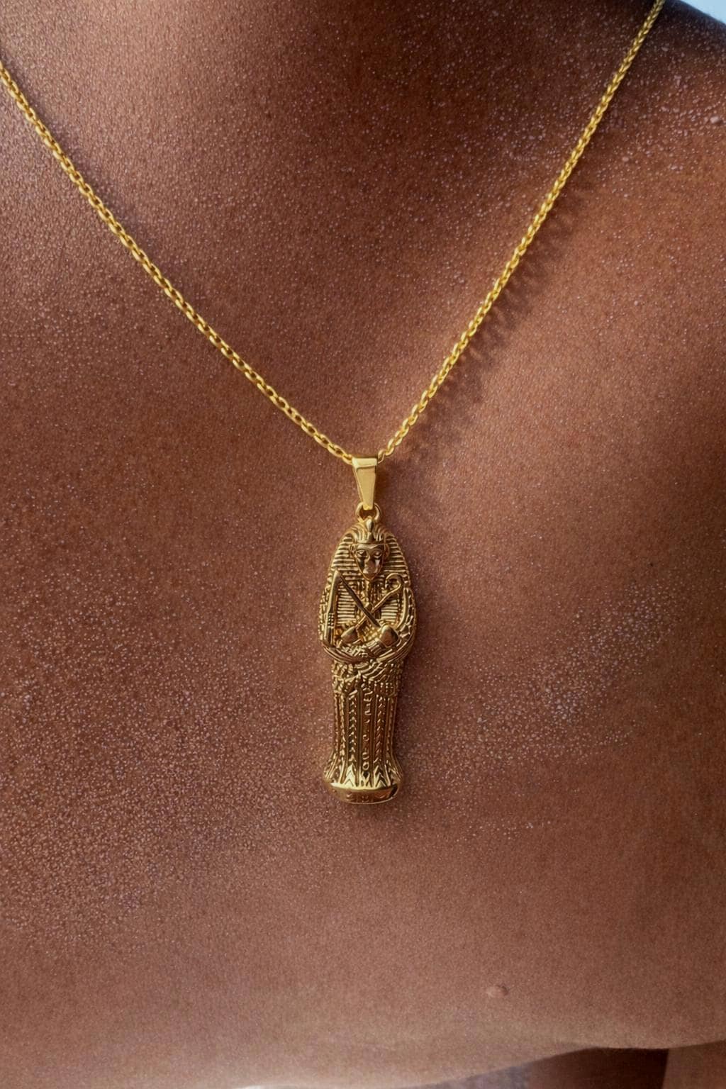 Ancient Egyptian mummy Sarcophagus Pendant Gold Pendant Necklace for Men