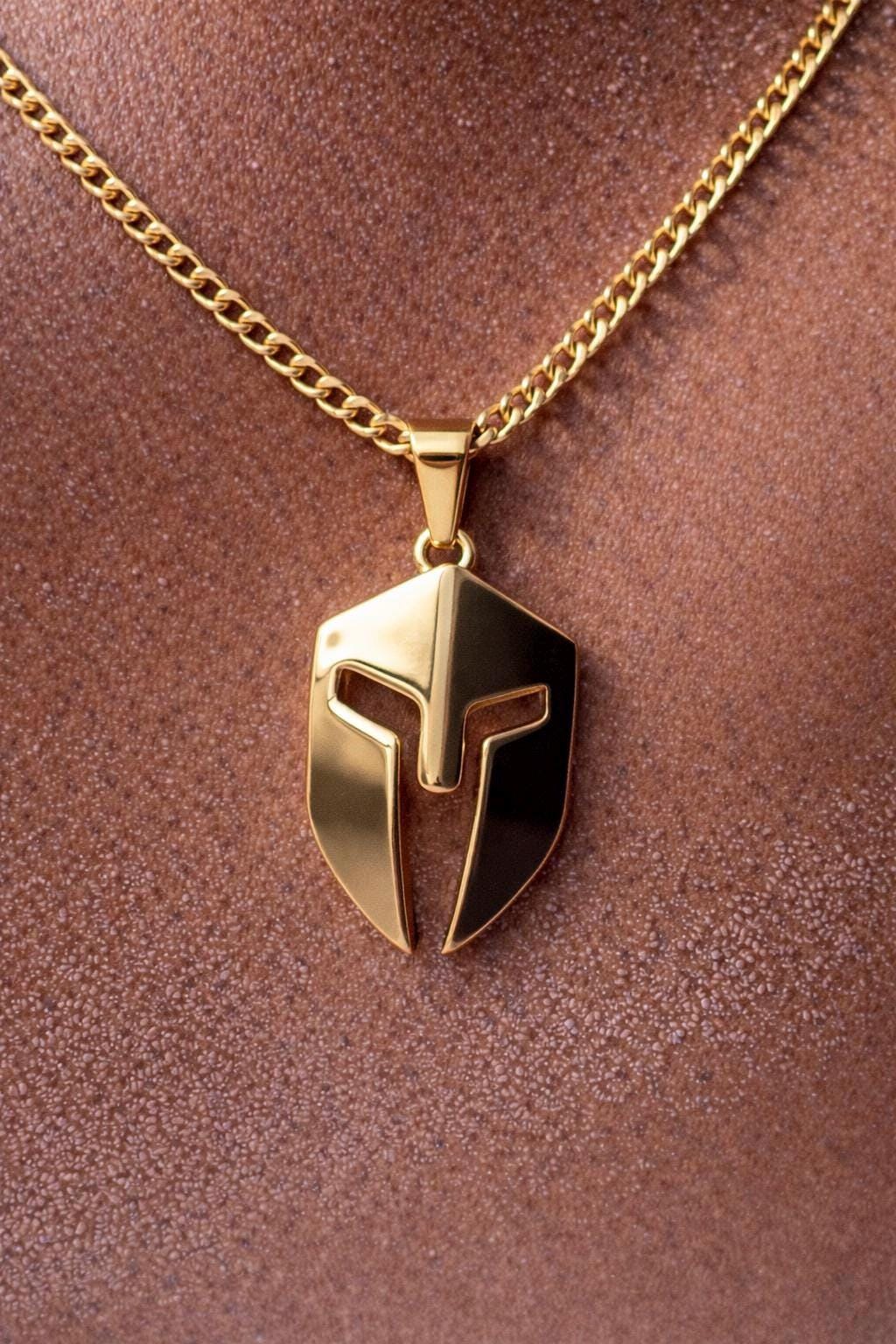 Spartan helmet Warrior Gold Pendant Necklace for Men