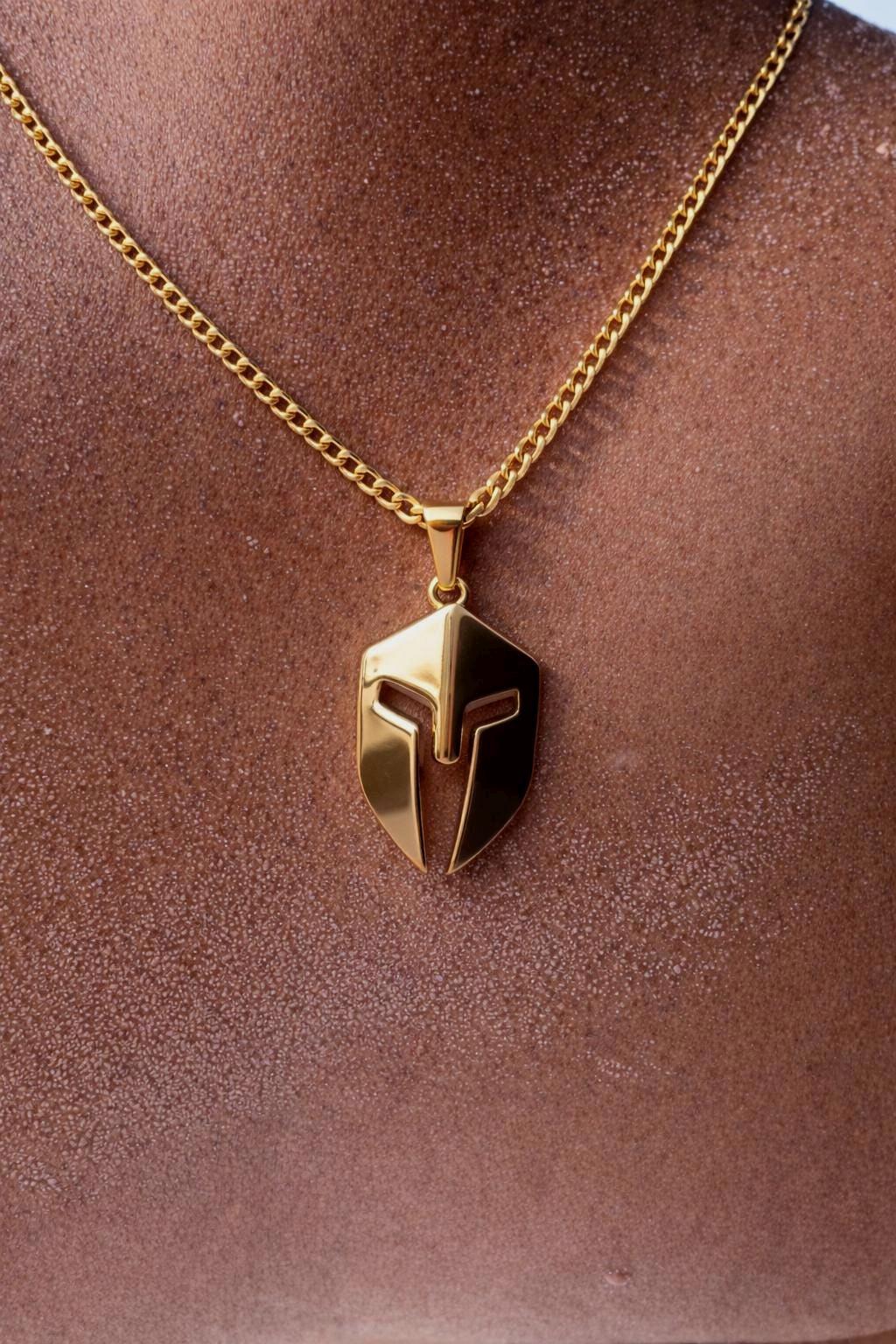 Spartan helmet Warrior Gold Pendant Necklace for Men