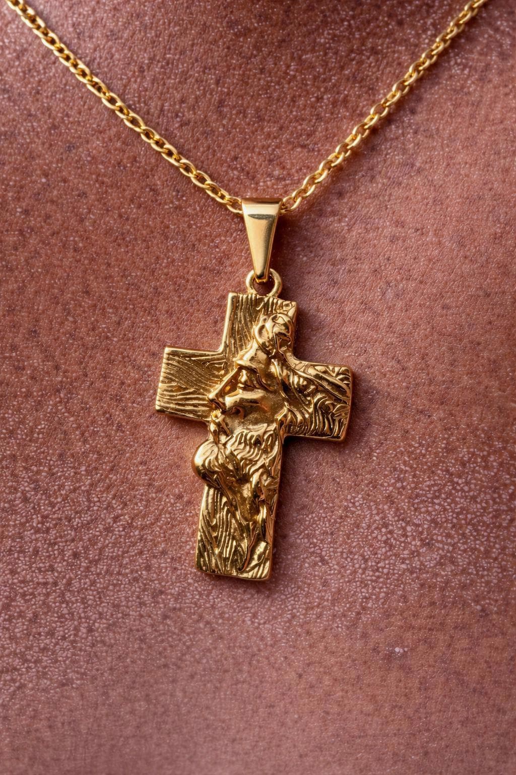 Cross Jesus Lord God 18k Gold Pendant Necklace for Men